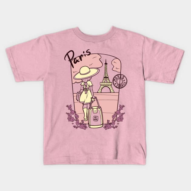 Paris France Travel Kids T-Shirt by Miss_Akane